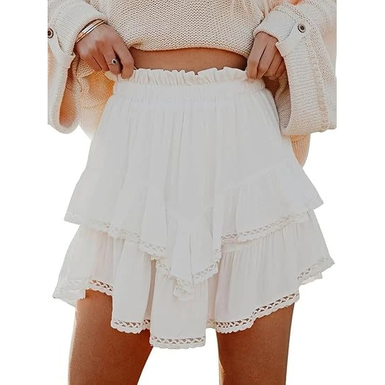 High Waist Layered  Skirt Bohemian Pleated Pure Color Casual Cross-Border A-Line Skirt for Young Women And Teenagers