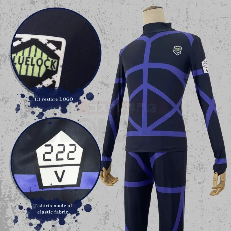 Kostium Cosplay Anime Blue Lock Reo Mikage Nagi Peruka Czarna Koszulka Strój Treningowy Piłkarski Siatka Różowa Syntetyczna XXS-2XL