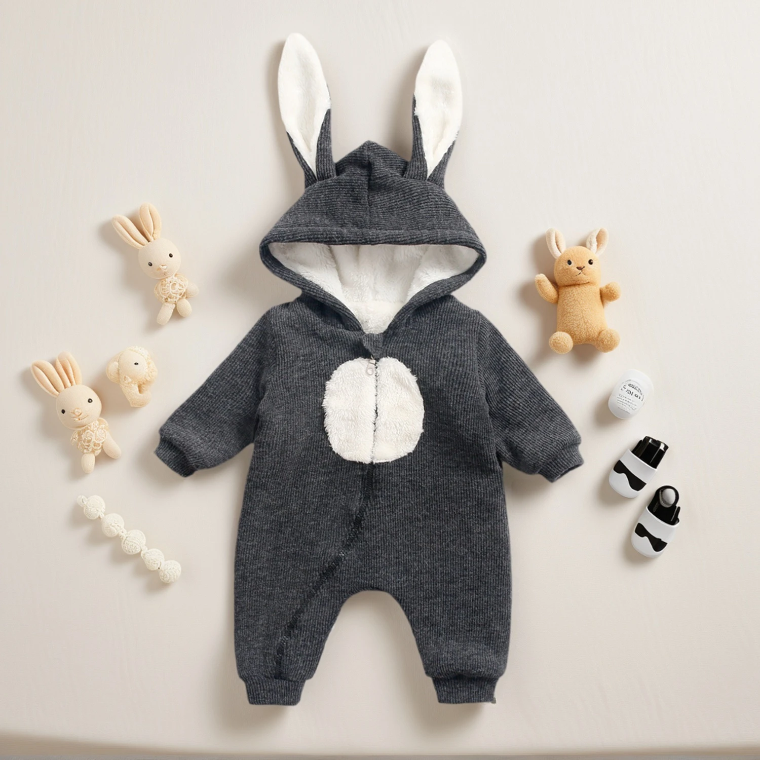 Newborn Baby Girls Boys Infants Jumpsuits Cute Winter Bunny Hooded Clothing
