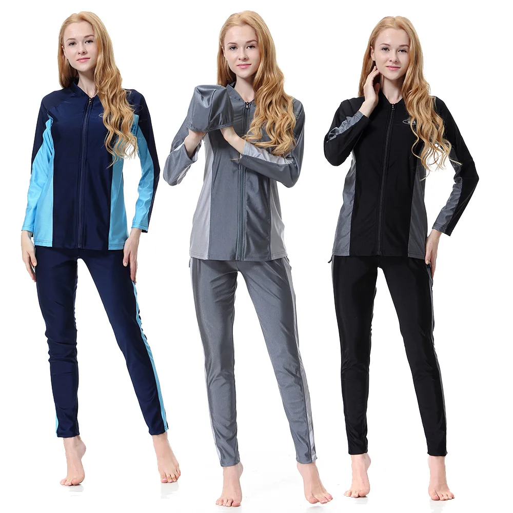 

Muslim Women Swimwear Modest Loose Two Piece Set Contrast Color Beach Resort Hot Spring Outfit