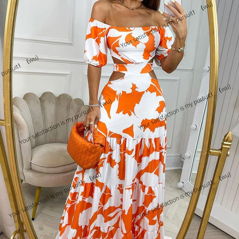 

ZOCI-Женское модное индивидуальное одно слово с воротником и принтом на талии, европейское и американское женское платье