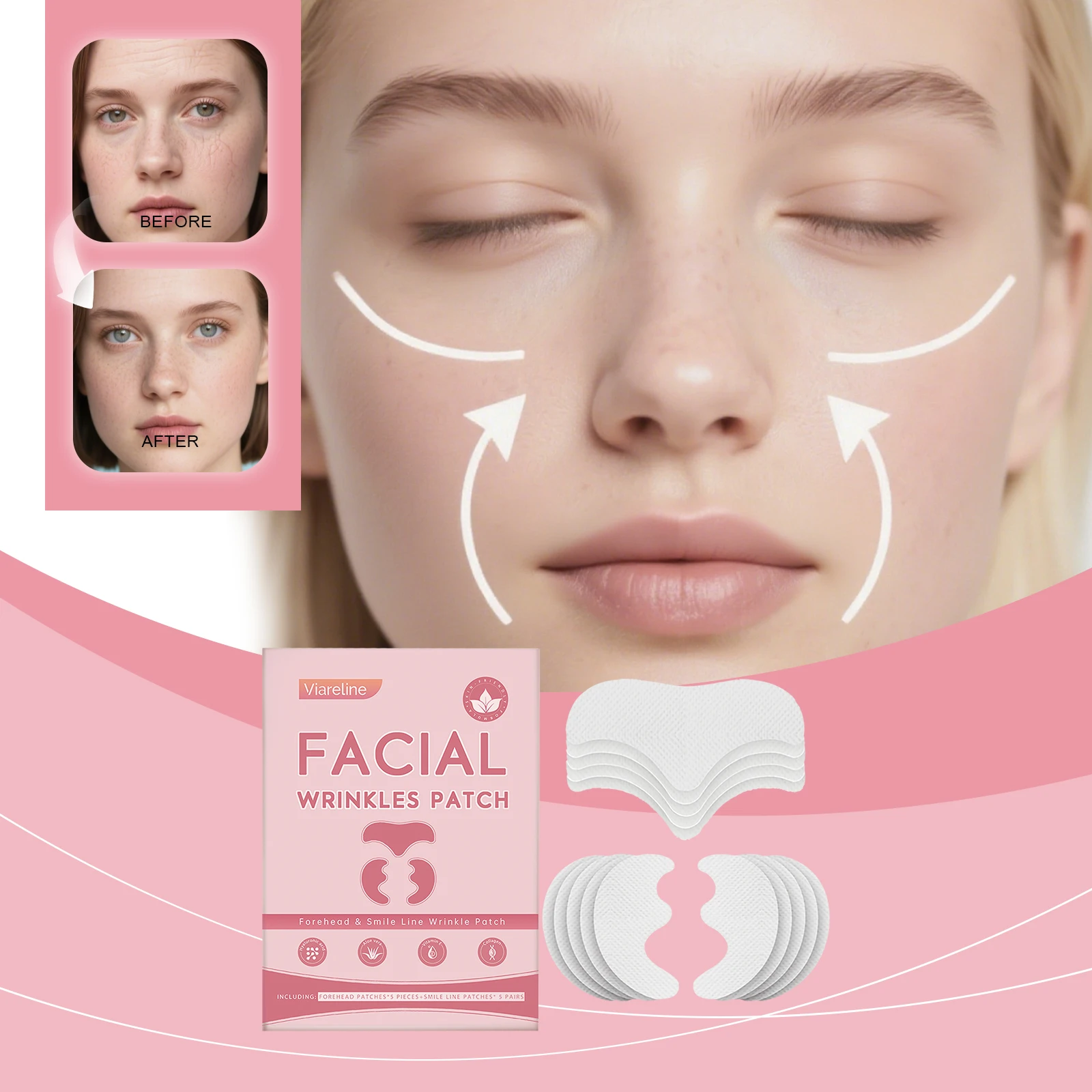 Parche Antiarrugas para la Frente, Hidratante, Reafirmante de la Piel, Reductor de Arrugas, Eliminador de Líneas de Expresión para una Piel con Apariencia más Joven