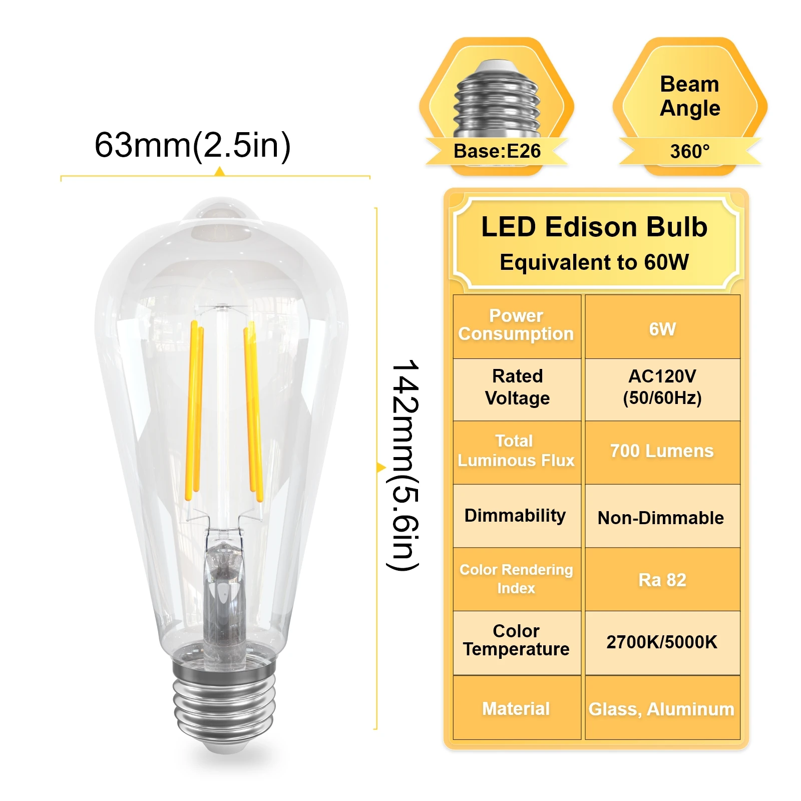 Imagem -02 - Edison Lâmpada de Incandescência Retro Led Vintage Lâmpadas Led Branco Quente e Frio Pcs St64 6w 120v E26 2700k 5000k