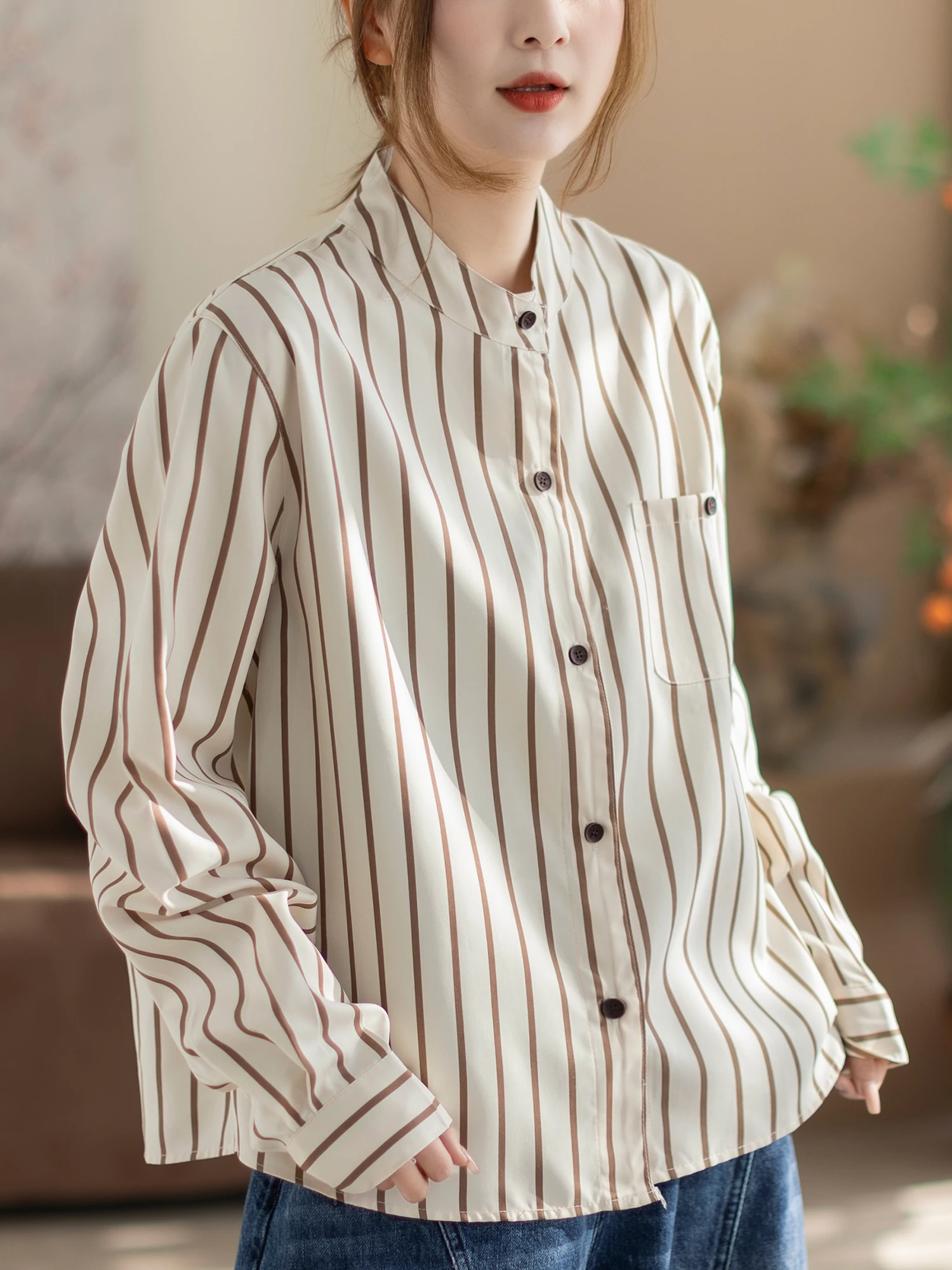 

Повседневный женский кардиган в полоску с воротником-стойкой, новый модный удлиненный кардиган из полиэфирного волокна для весны и осени