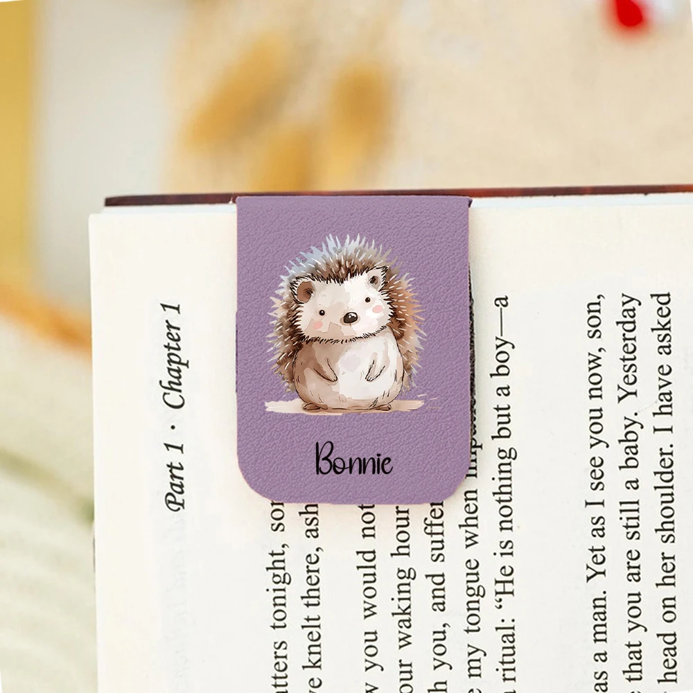1PC Fashion Little hedgehog Customized Text Print Softpink Leather Book Mark For Girl Gifts