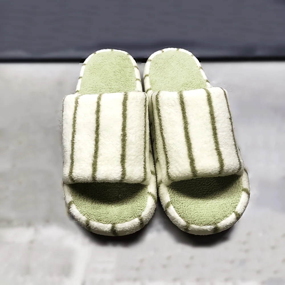 ZUOFU Unisex gestreifte einfarbige warme Plüsch-Hausschuhe, flache, leise, weichsohlige, vielseitig einsetzbare, bequeme Innen- und Hausschuhe für alle Jahreszeiten – Detail 6