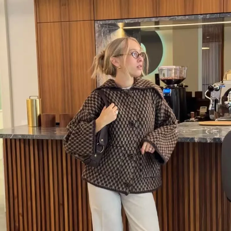 KIDCRKJ Fashion Plaid Women 2026 Spring Jacket Loose Single Breast Cardigan For Female Instagram-Style Versatile Lady Outwear