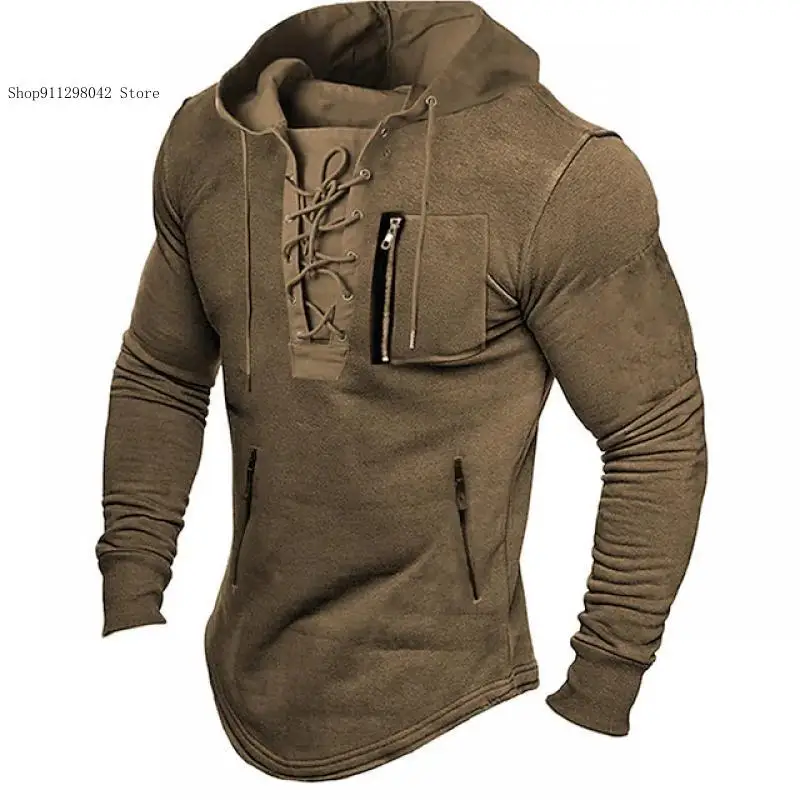 Spring and Autumn Hoodies Pure Color Strap Zipper Pocket Sports Streetwear Hot Stamped Sweatshirts for Men