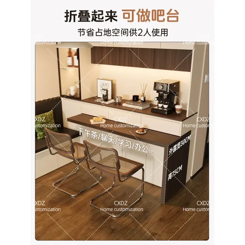 Medieval style dining side cabinet against the wall storage locker household folding rotating dining table card seat