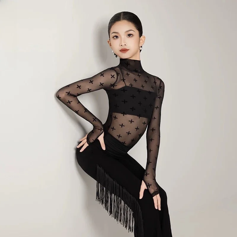 

Новая блузка для латинских танцев для девочек, танцевальная блузка 2024, новые осенне-зимние брюки для тела