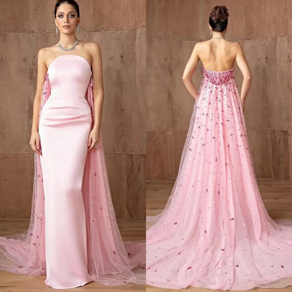 

Customized Modern Style Elegant Charmeuse Sequined Flower Straight Strapless Long Dresses Bespoke Occasion Dresses Fashion Sexy