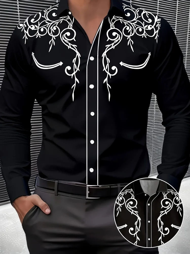 جديد الرجال الموضة قميص طويل الأكمام الملمس العرقي المطبوعة تنفس التلبيب قميص الرجال عادية واحدة الصدر معطف سترة