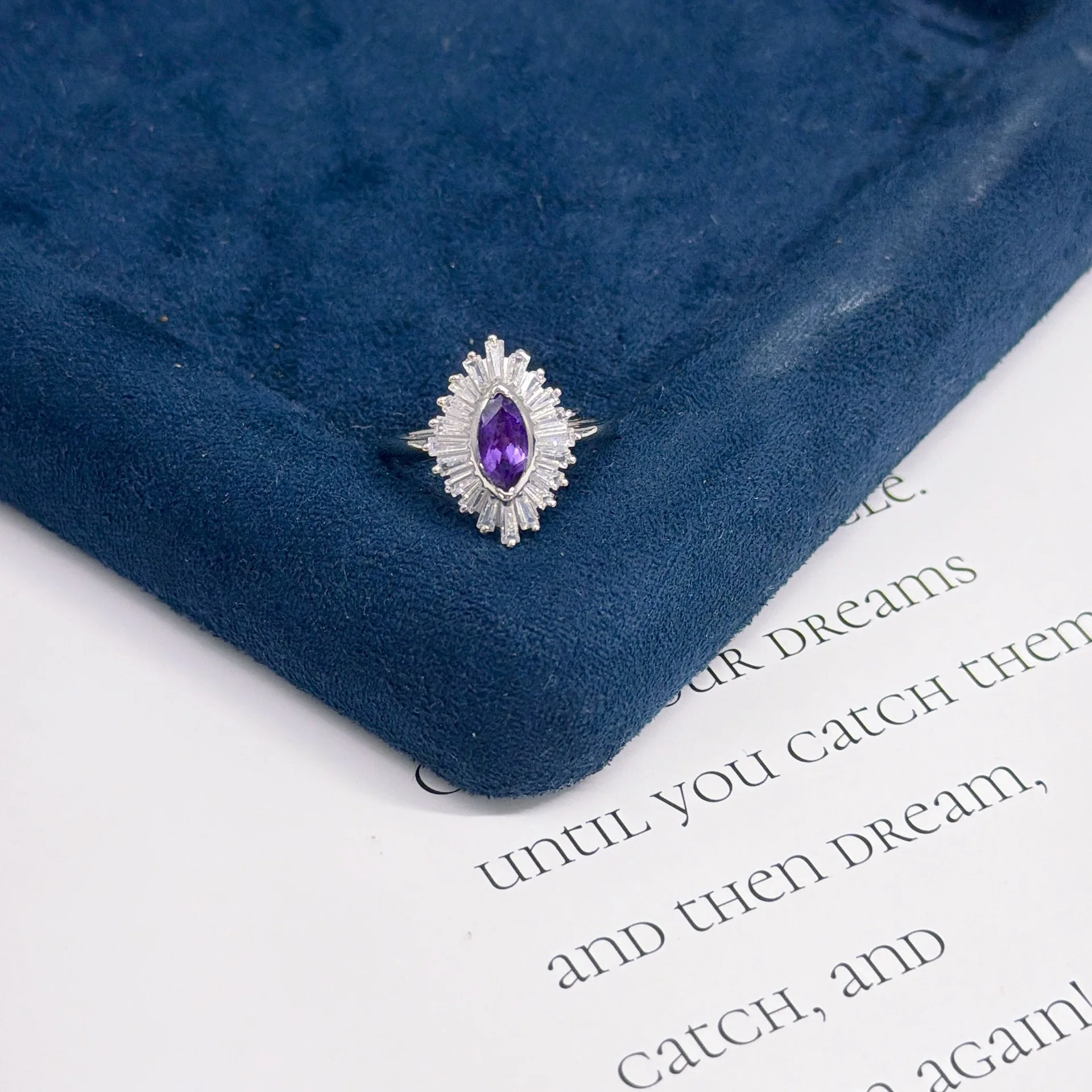 Marquise Amethyst Ring S925 Silver Firework Inspired Lace Edge Exquisite Jewelry Cocktail Party Christmas Gift Free Shipping