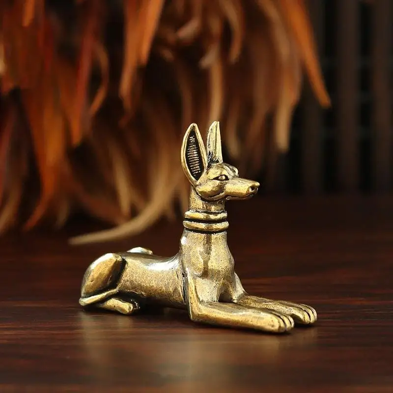 Brass Egyptian Pharaoh Hound Statue Retro Handmade Copper Dog Figurine Desktop Ornament Tea Pet For Home Decoration Use