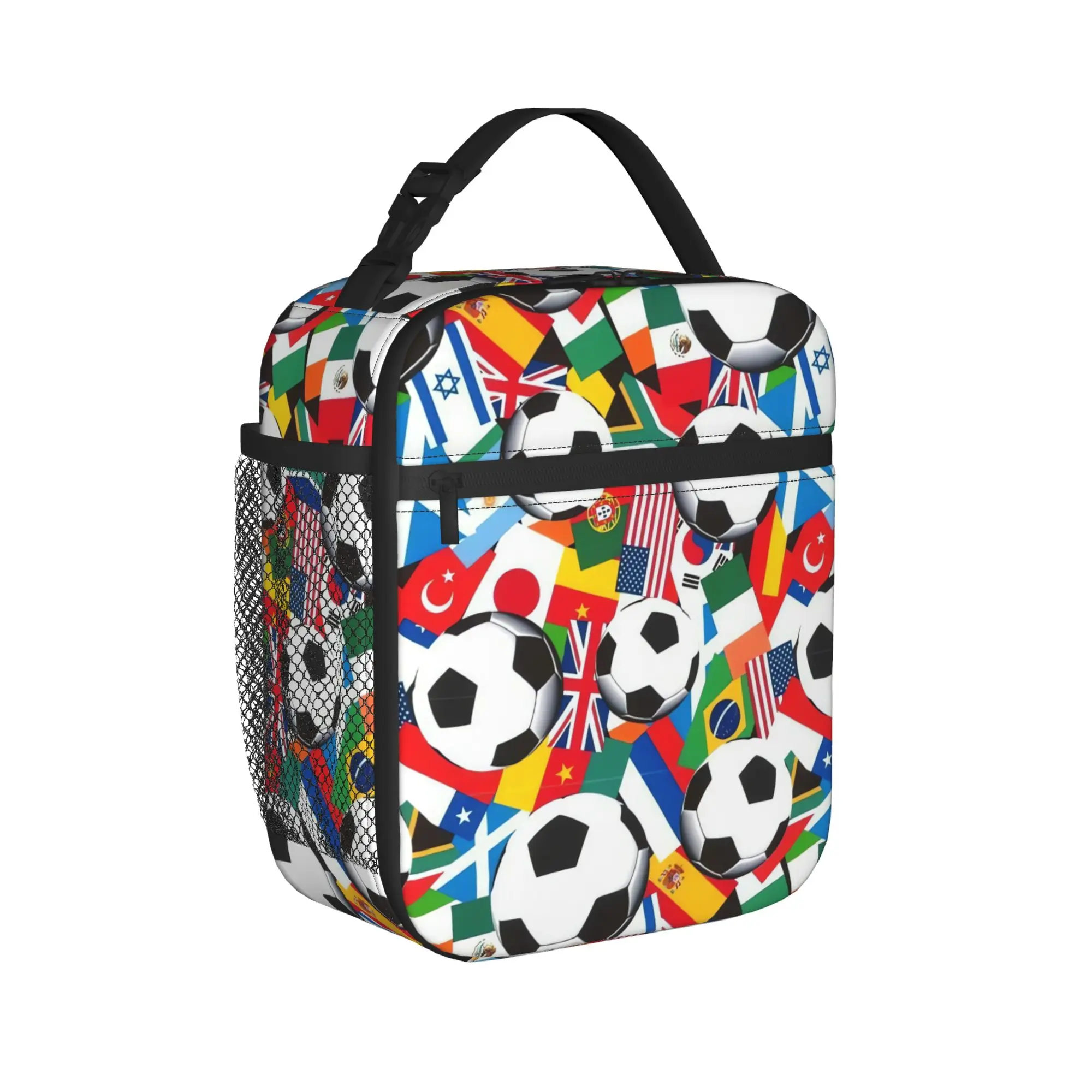 Soccer Pattern Lunch Bag School Lunch Box For Unisex Cute Graphic Design Tote Food Bags Waterproof Portable Insulated Cooler Bag