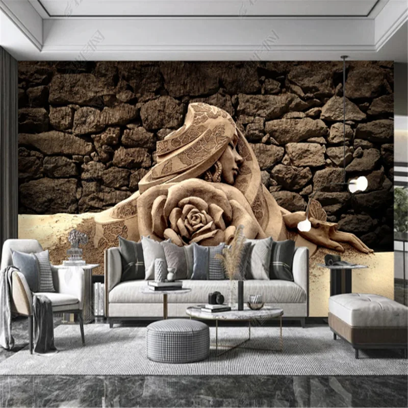 Beauty bump 3d Wallpaper For Living Room sand sculpture sofa TV background Wall Paper Home Decor Mural Bedroom Wallpapers