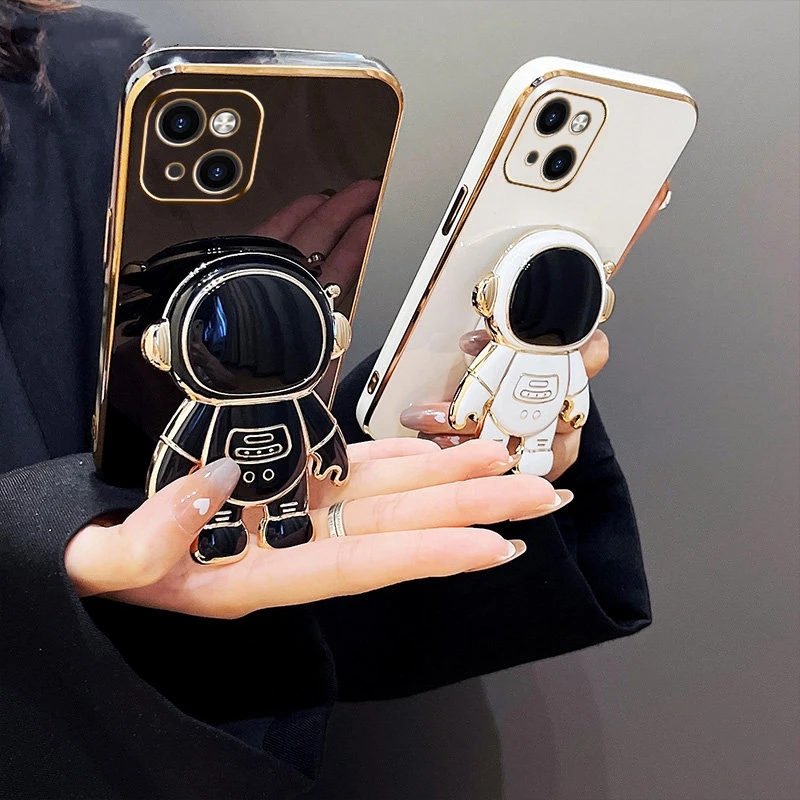 Case For Tecno Spark 10Pro 10 10C 7 8 9 Pro 6 Air Camon 16 18 19 Pro  Soft Plating Astronaut Bracket Holder Silicone Phone Cover