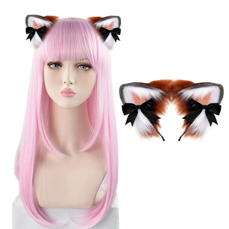 Women Girls Cartoon Fox Ears Shaped Headband Plush Hair Hoop Live Broadcast Rave Christmas Cosplay Party Headpieces