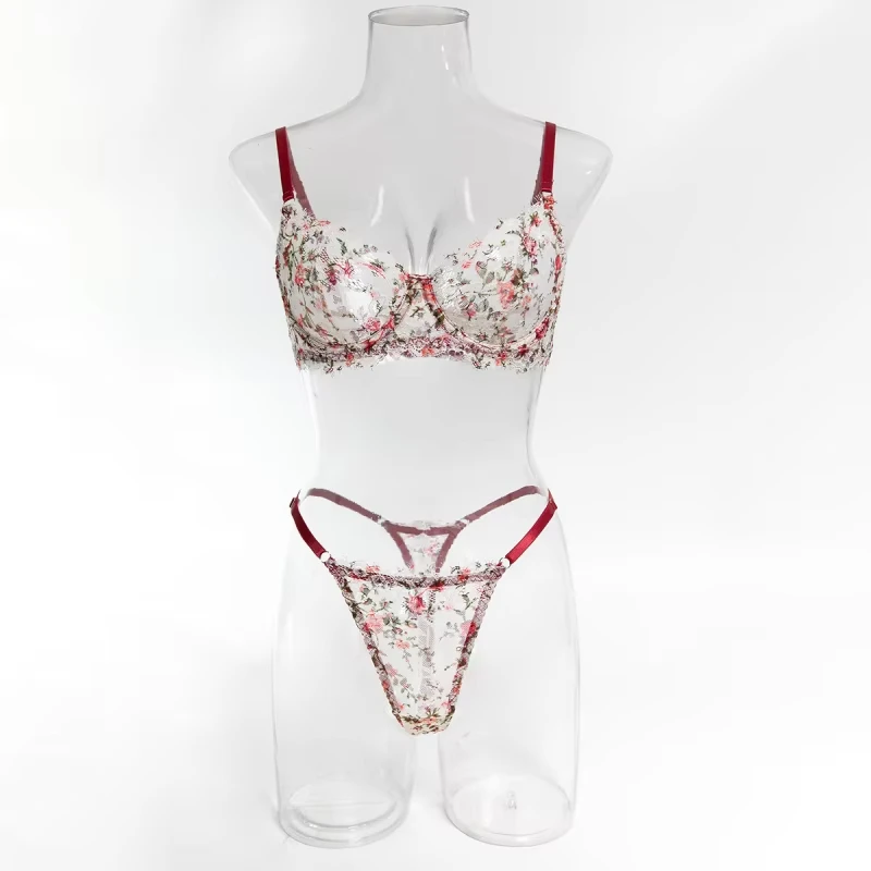 Bikini fishbone top with lace floral pattern, comfortable and breathable women's bra set