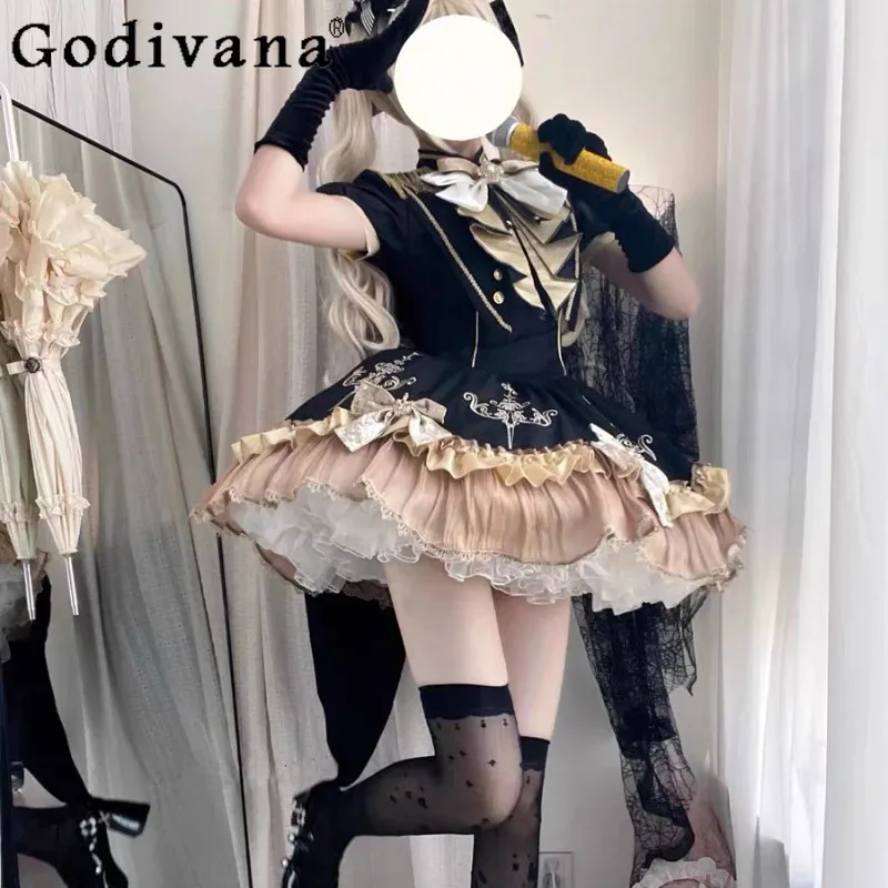 

Lolita Original Op Dress Set for Women Summer Short Sleeve Goth Party Dress Female Game Halloween Costumes