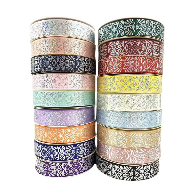 2.5cm 48/96/144Yard Satin ribbon Silver Magic Laser Barto Badge garment ribbons DIY Stuff F bowtie jewelry Headband gift package