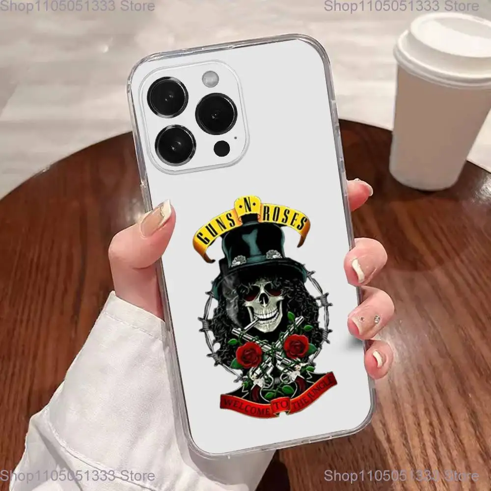 حافظة هاتف Band G-Guns N Roses لهاتف iPhone 17,16,15,14,13,12,11 Plus, Pro,Max,XR,XS,Plus,E,SE4,Mini غطاء شفاف