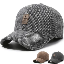 Men's Winter Casual Label Baseball Cap 2024 New Woolen Knitted Golf Hats With Earflaps Outdoor Thick Warm Snapback Sport Hats