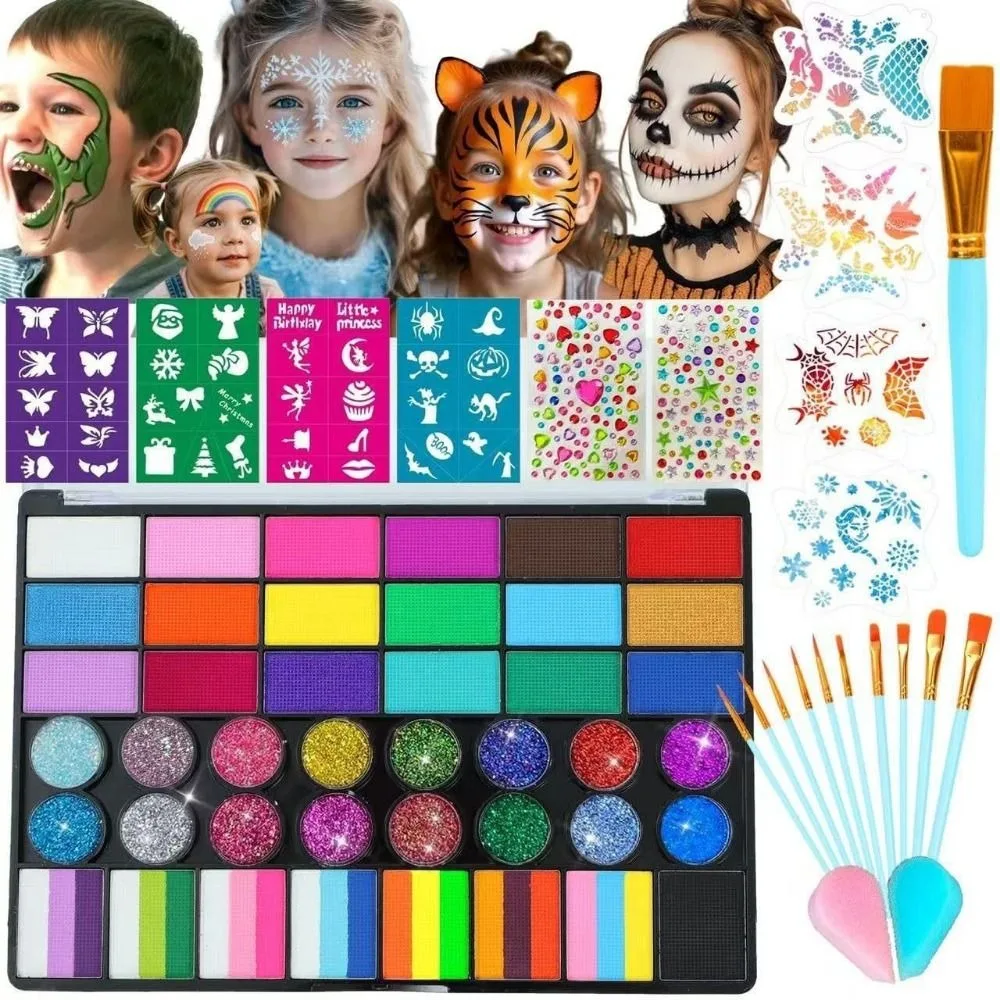 42 Colors Watercolor Paint Set Glitter Paint Vivid Colors Face Painting Palette Kit Easy To Color Solid Pigment