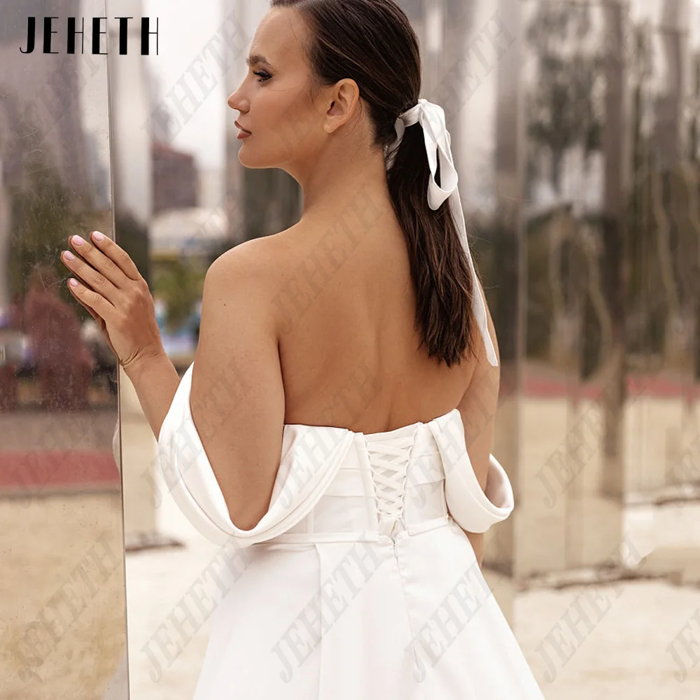 JEHETH Modern Wedding Dresses Off Shoulder Sweetheart Satin Vestidos de Noiva Side Split AJEHETH Modern Wedding Dresses Off Shoulder Sweetheart Satin Noiva Vestidos Side Split A-Line Plus Size Lace Up vestidos de noiva