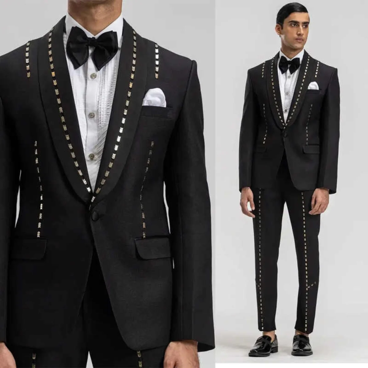 

Classic Beaded Groom Wedding Tuxedos 2 Piece Jacket Pants Shawl Lapel Men Fit Suit Party Evening Banquet Wear Customized