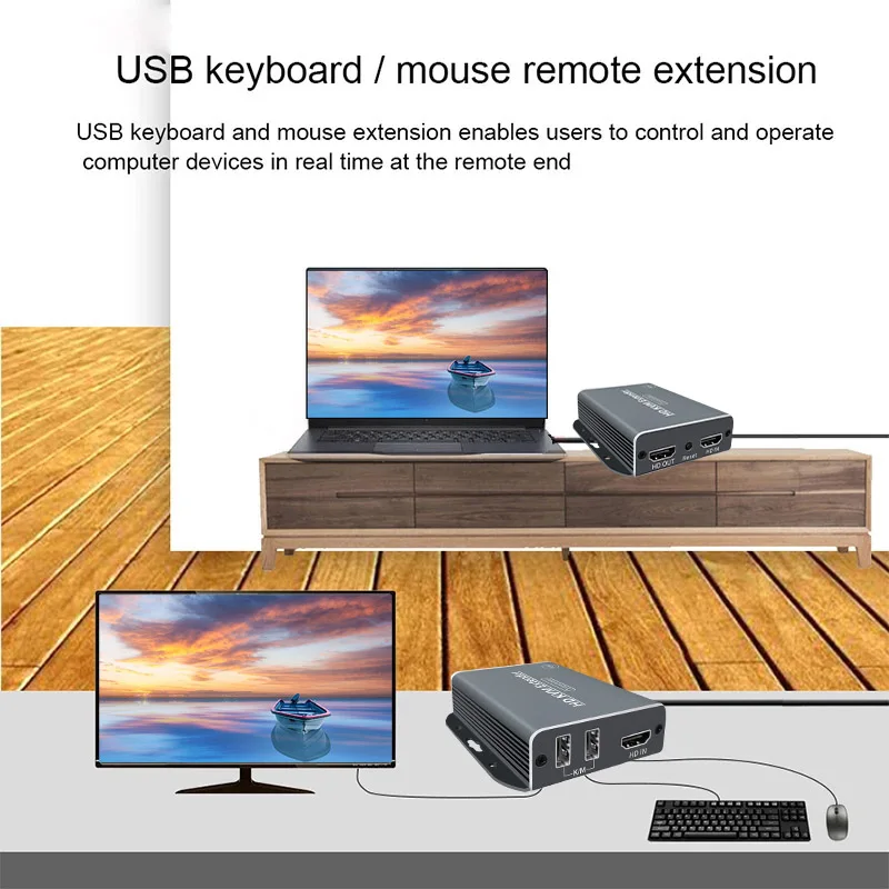 60M KVM Extender over Cat6 1080P USB KVM Ethernet Extender Transmitter with Loop out  USB Keyboard Mouse for Dahua Haikang NVR