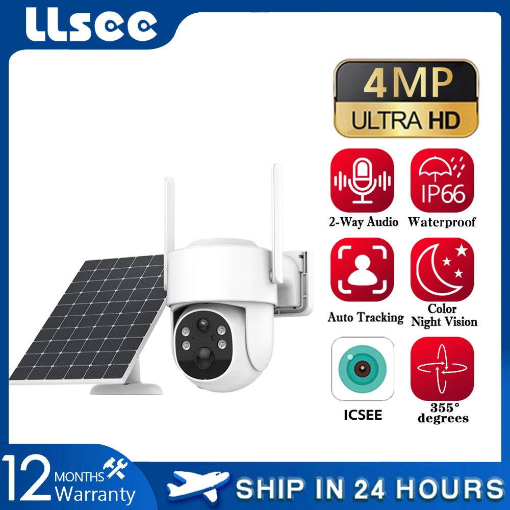 LLSEE ICSEE 4K 8MP WiFi card solar CCTV wireless camera CCTV outdoor WIFI solar camera 360 built-in battery waterproof