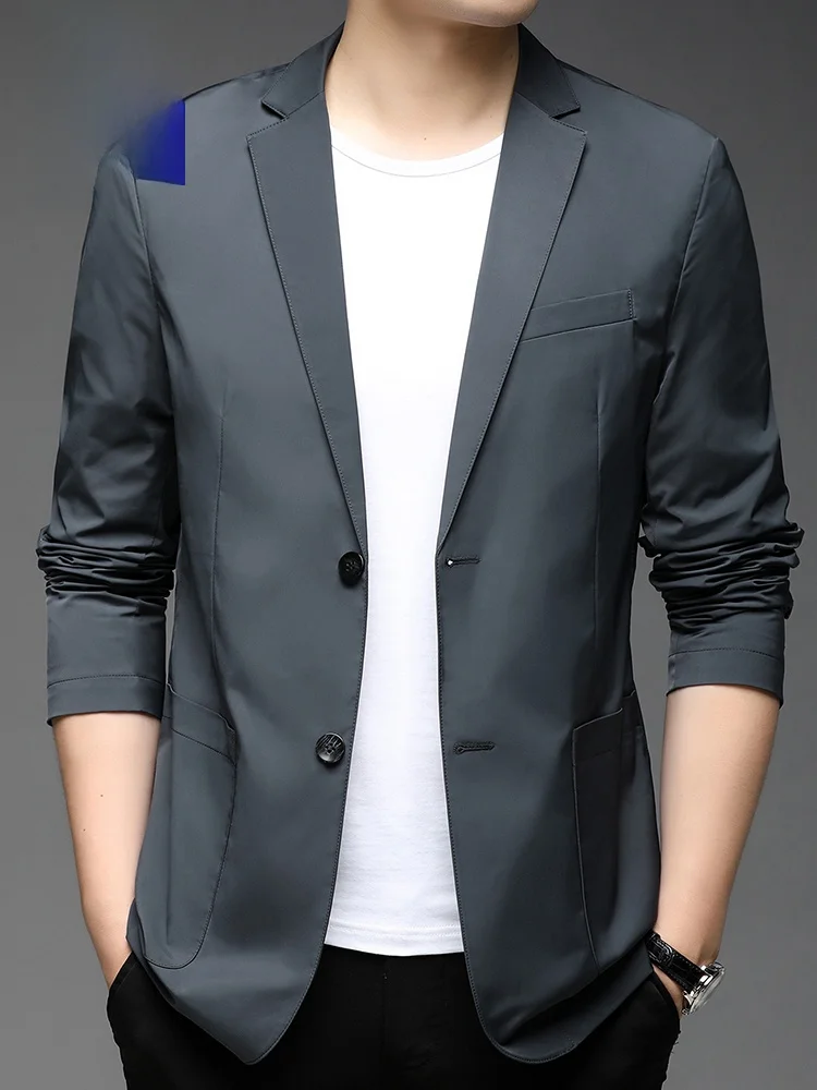 

Rn High Quali Men's Casual Thin Suit Jaet 2024 New Sle Spring Autumn Korean Version Busin Casual Polyester Fiber