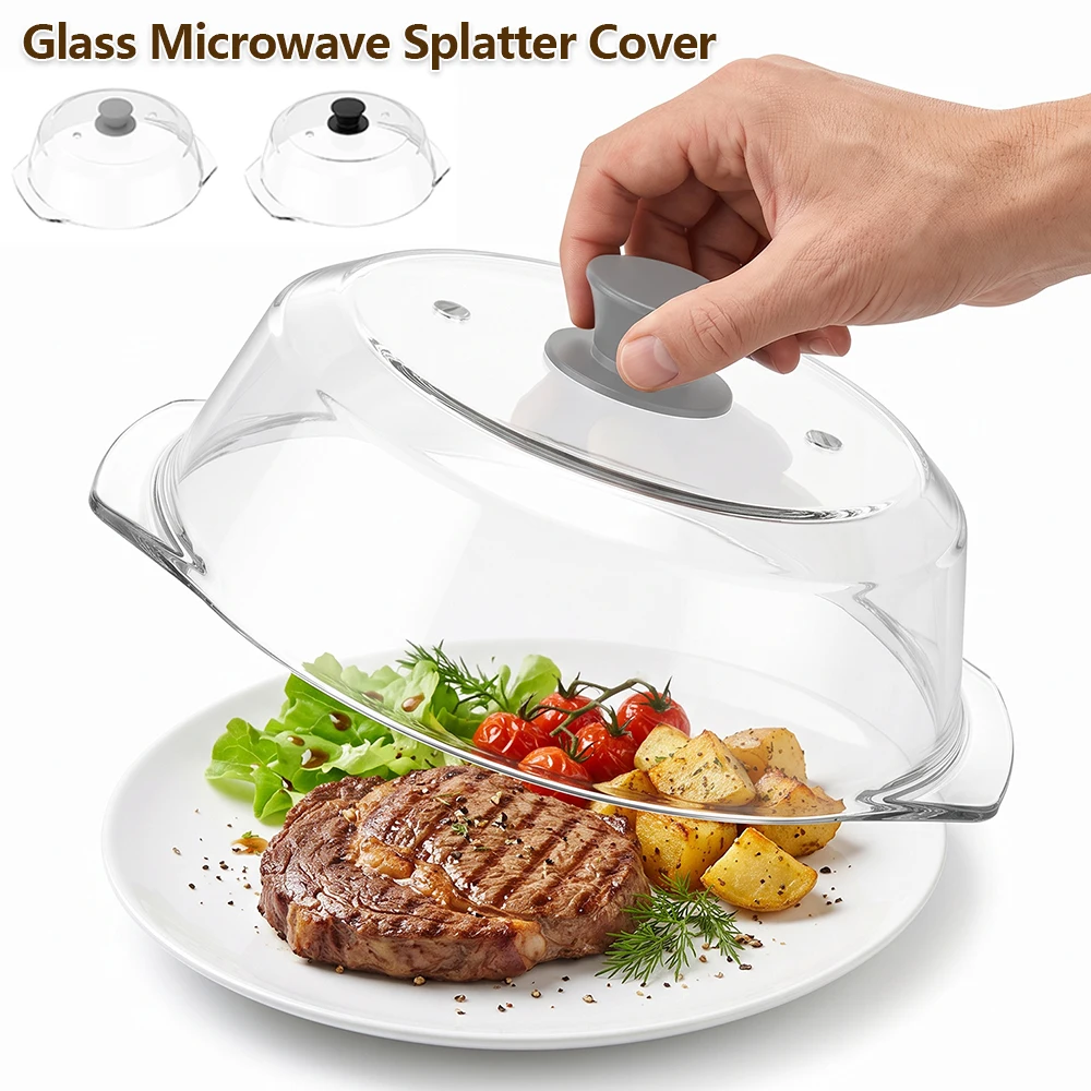 Glass Microwave Splatter Cover Transparent Food Heating Cover with Steam Vents Heat Resistant Practical Kitchen Accessories