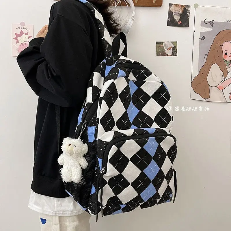 BOMO Plaid Print Womens Backpack Fashion Collegiate Style High Capacity Backpacks for Ladies Autumn Versatile Casual Female Bag