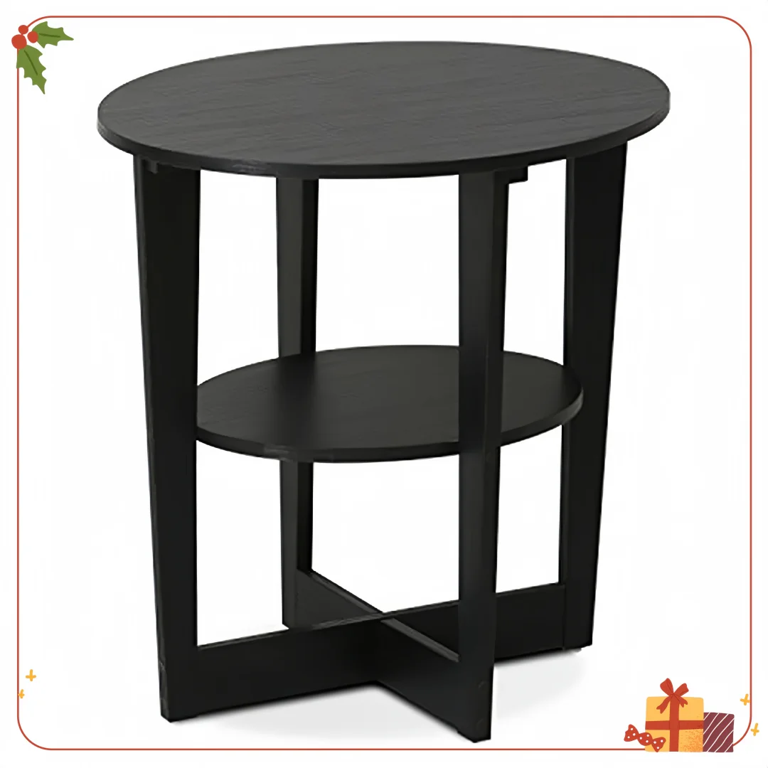 طاولة نهاية بيضاوية من خشب الجوز |   منضدة خشبية مدمجة هندسية مع رف تخزين للمساحات الصغيرة وغرفة المعيشة وغرفة النوم