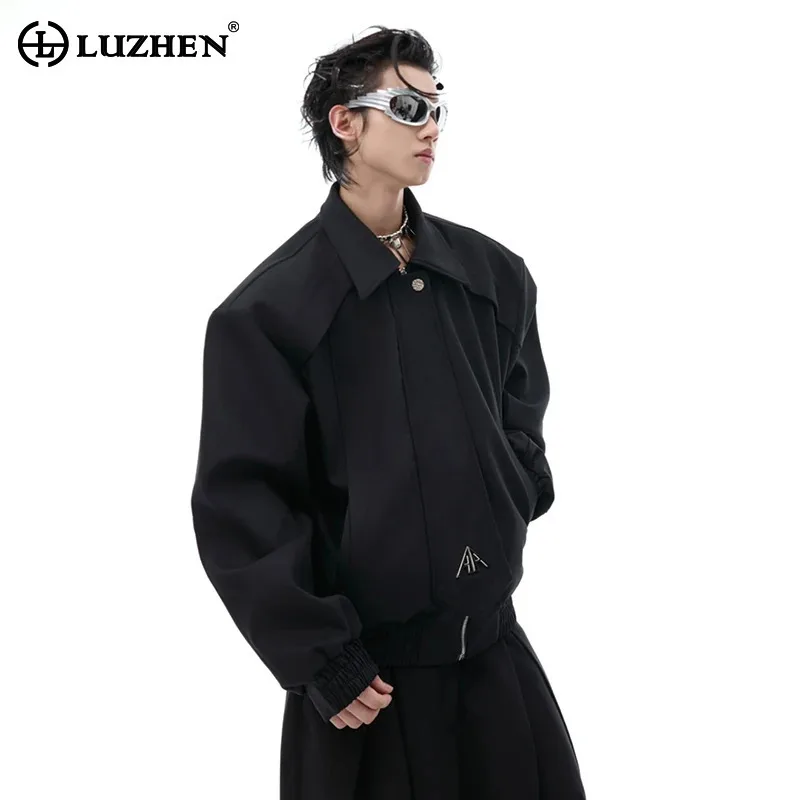 LUZHEN Shoulder Pads Short Jacket Simple High End 2024 Original Retro Men's Clothing Splicing Design Plain Trendy Coats LZ7564