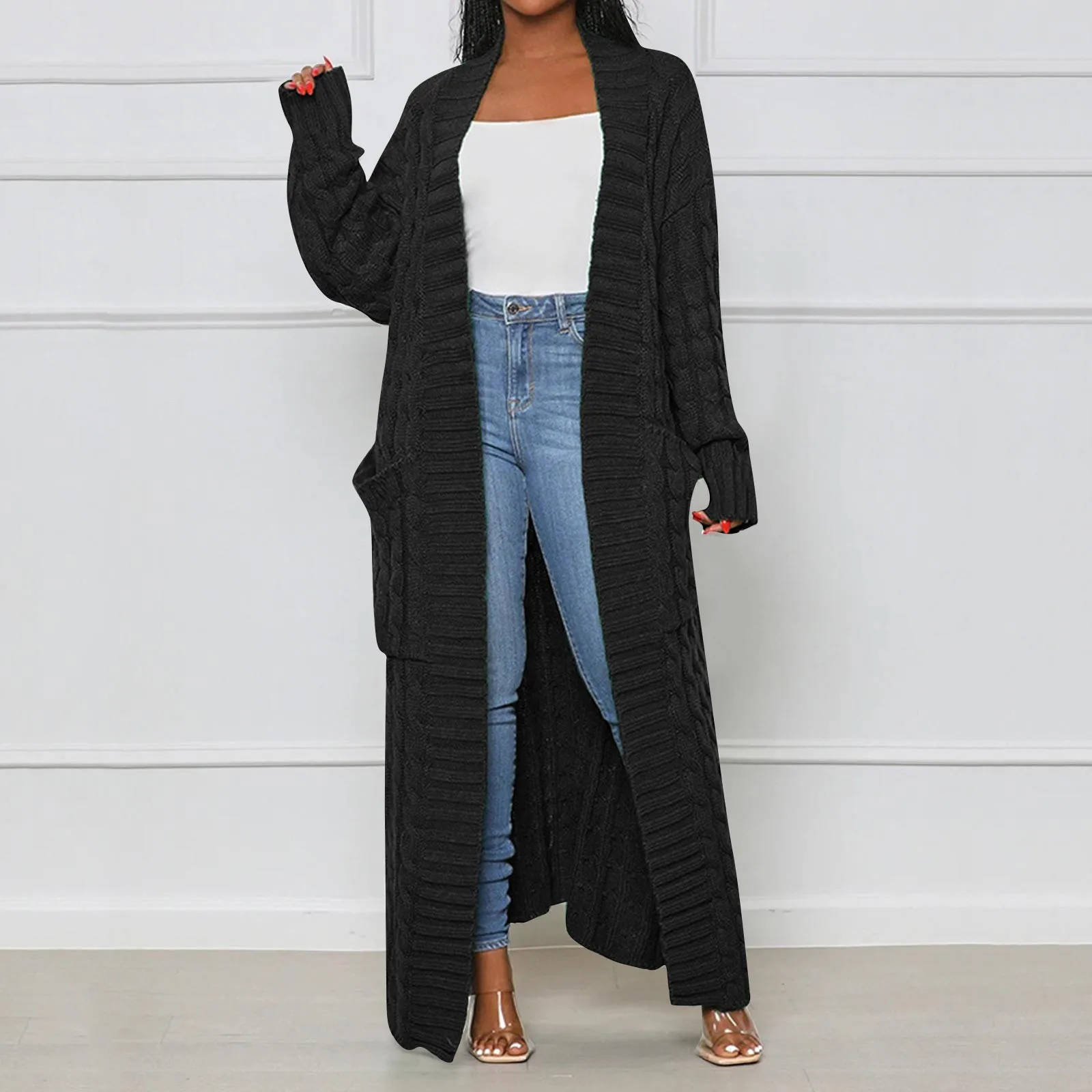 Thicken Long Cardigan Women Green Knitted Crochet Loose Full Sleeve Female Sweater 2022 Autumn Winter Warm Casual Lady Overcoats