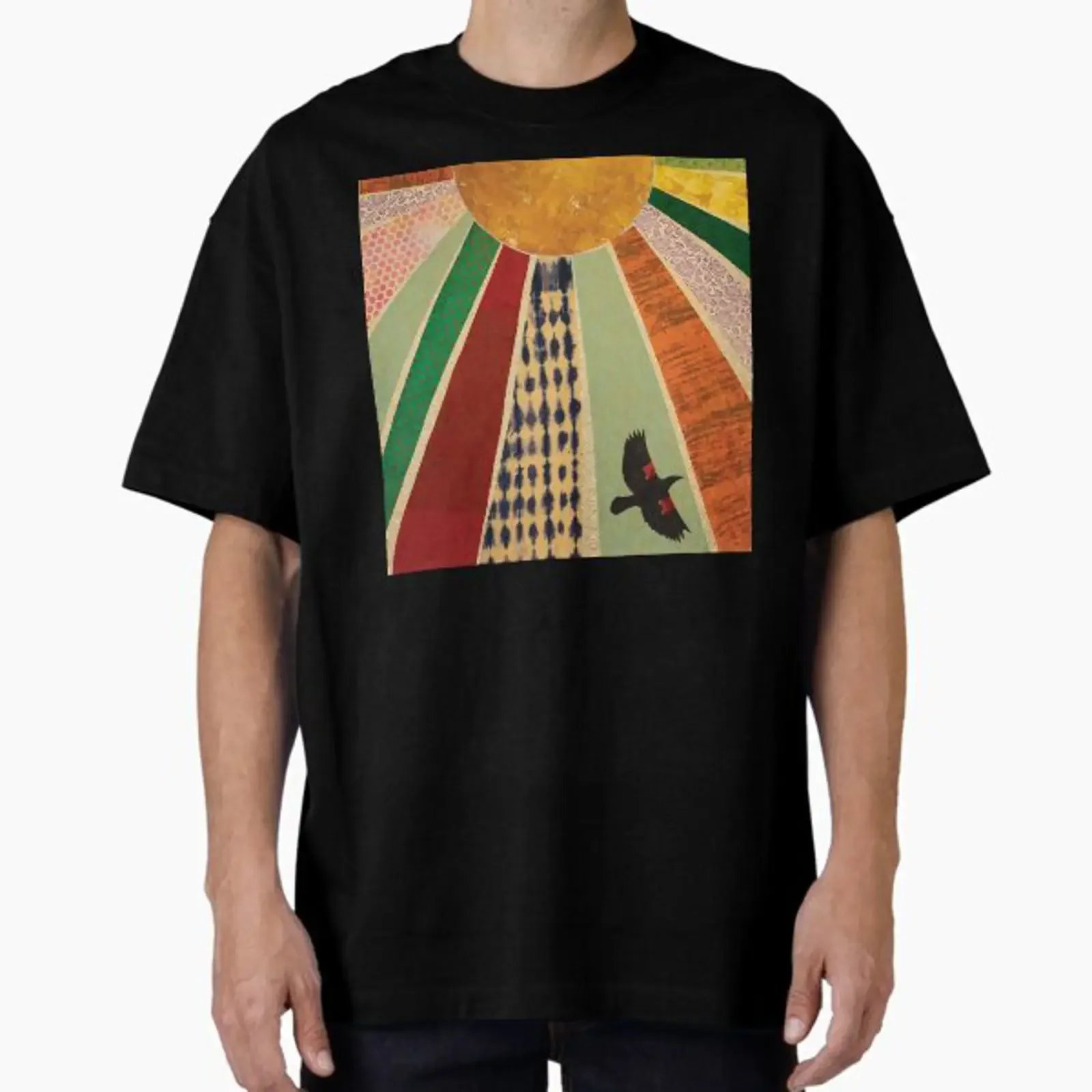 Red Winged Blackbird in the Sun designed and sold by Tobacco Flower Creative vintage Washed Casual Comfortable homme Unisex