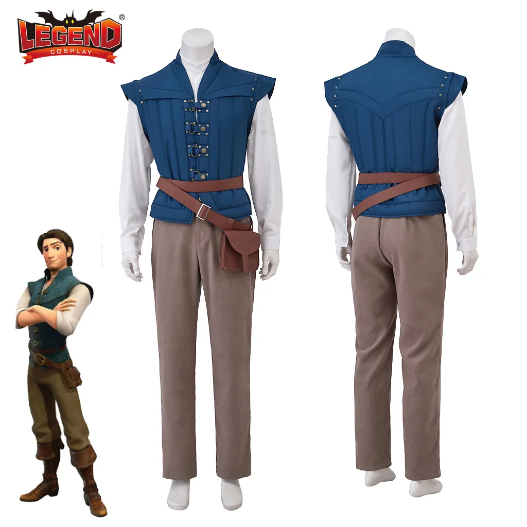 

Flynn Rider Cosplay Costume Vest Shirt Halloween Carnival Suit Prince Costume for Adults Men with Bag