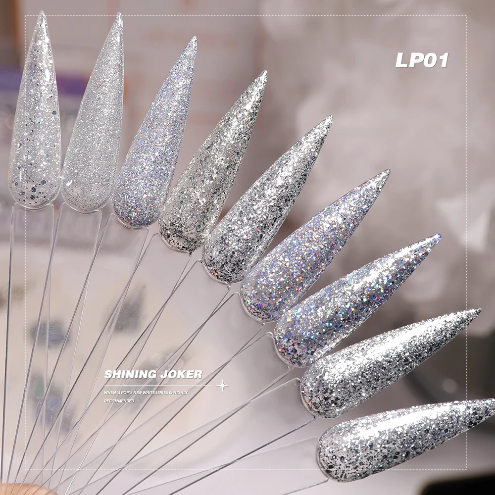 Vendeeni 9 ألوان/مجموعة بريق الفضة الترتر هلام طلاء الأظافر الأشعة فوق البنفسجية عاكسة شظايا معدنية مانيكير مسمار الورنيش مع بطاقة اللون