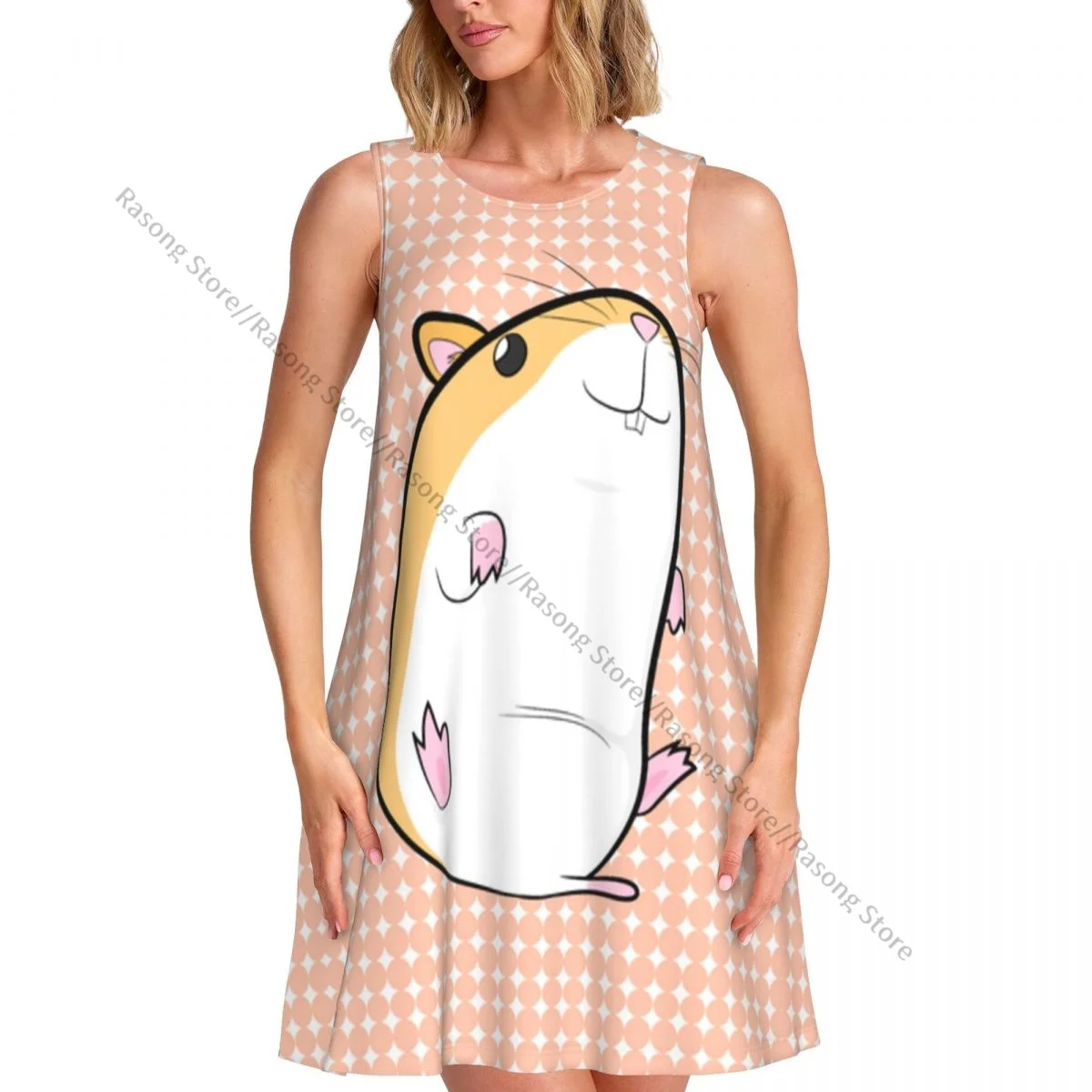 Women's Dress Cute Hamster Background Summer Casual T Shirt Beach Cover up Tank Dress