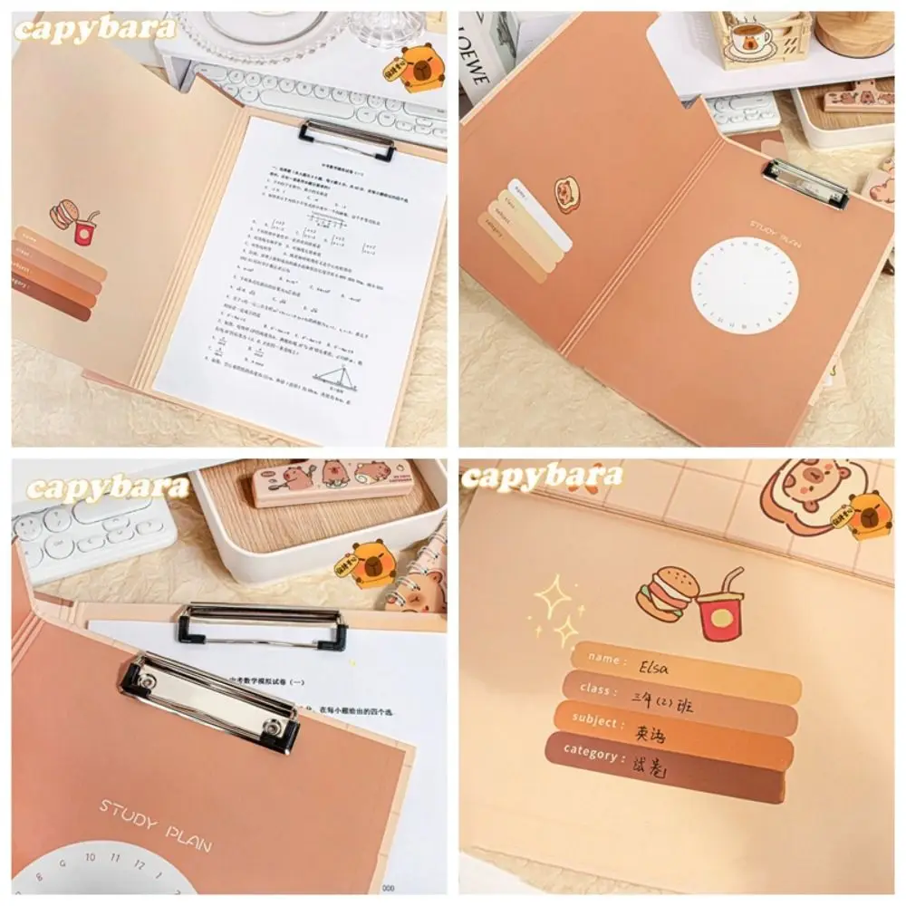 Cartoon Cute Capybara File Folder Fashion File Storage Board Clip Folder Document Paper Holder Portable Exam Paper Folder Kawaii