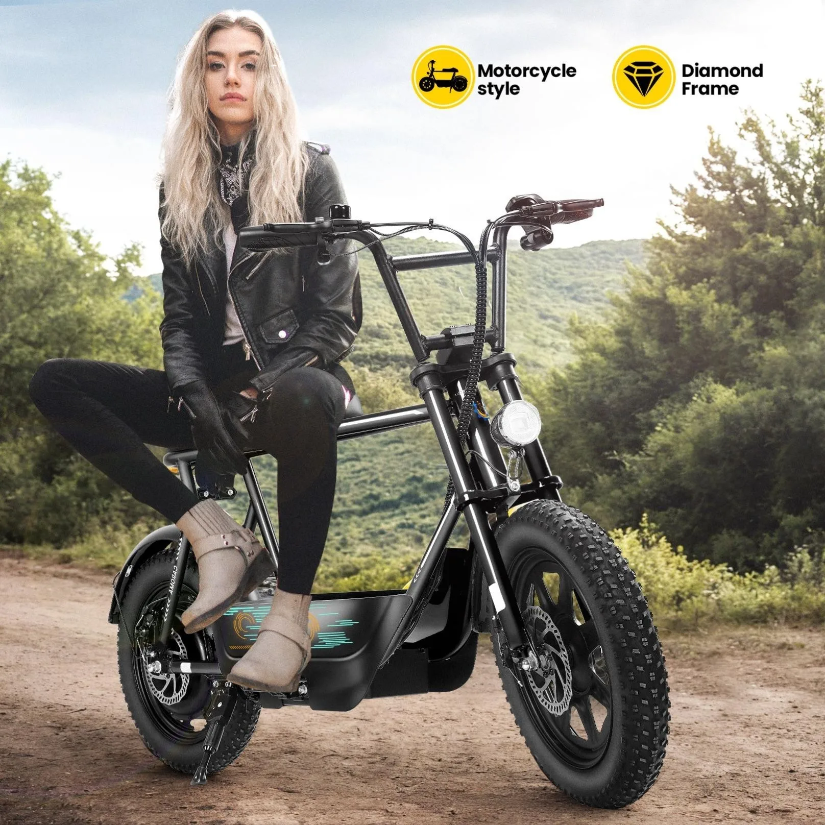 Scooters elétricos Peak 819W com assento para adultos, pneu gordo de 16" para todo terreno, scooter ebike para adolescentes, com cesta de transporte