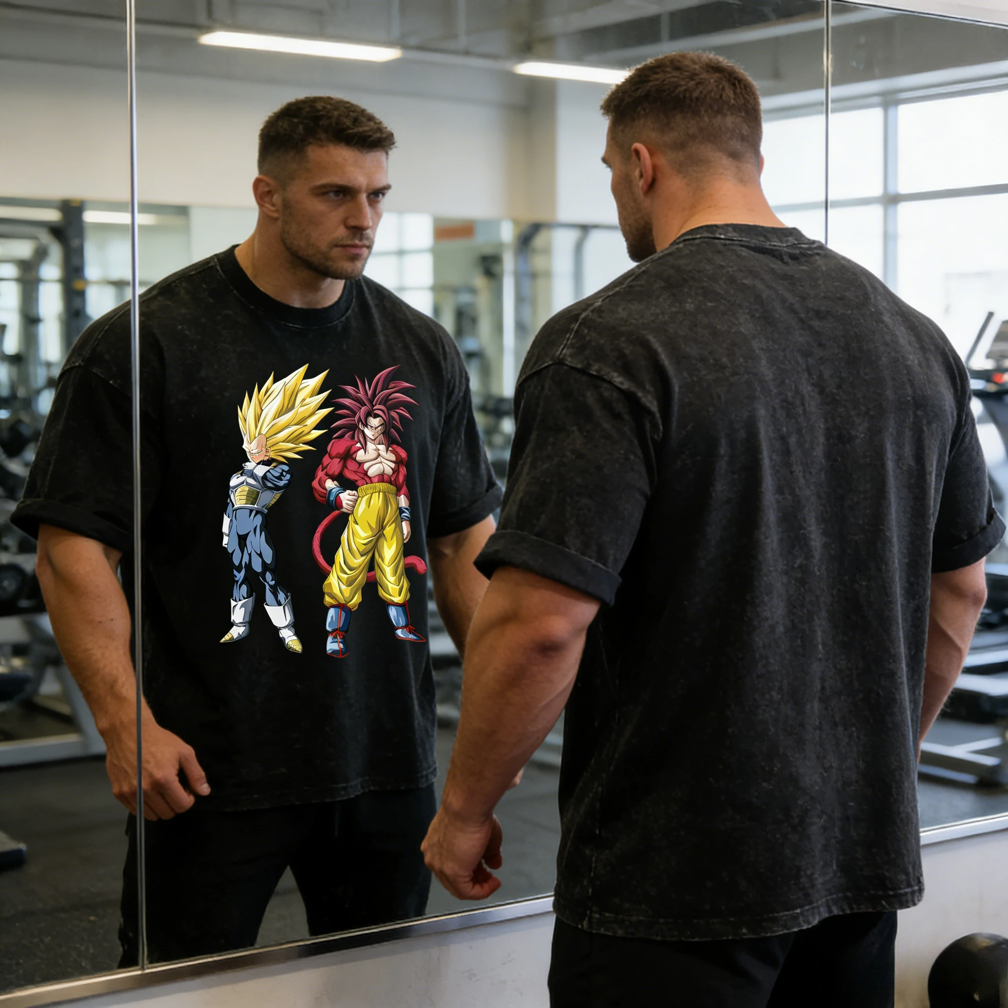 

2026 Summer Dragon Ball Retro Gym T-shirt 100% Cotton Washed Oversized Vegeta Goku Print Fitness Workout Streetwear for Unisex
