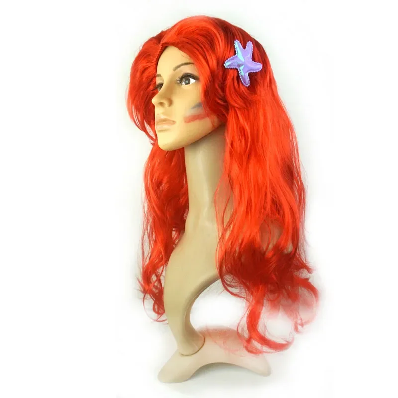 Girls Ariel Cosplay Wig Baby Girls Red Long Curly Hair Show Dress Up Hair Accessories Princess Style Braid Hair Makeup Hair