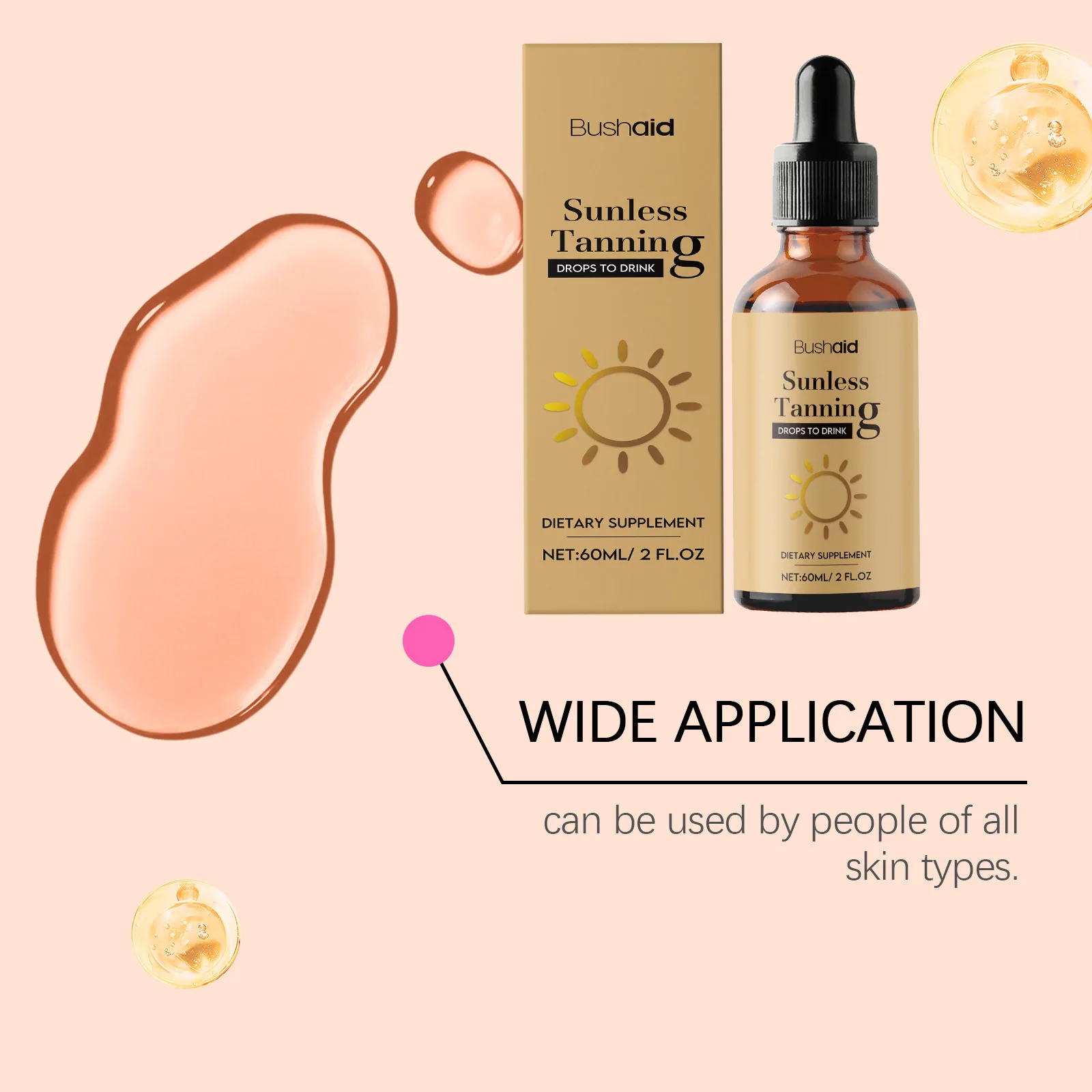 Drinkable Sunless Tanning Drops Oral Tanning Booster Beta‑Carotene Formula No UV Needed Natural Bronze Glow For Men Women 60ml