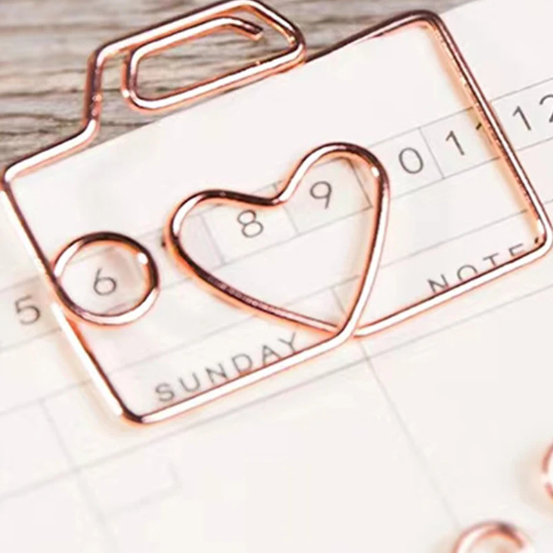 10Pcs/Lot Creative Paperclip Rose Gold Metal Paper Clip Decorative Bookmark Binder Shaped Clips Cute Stationery Office Supplies