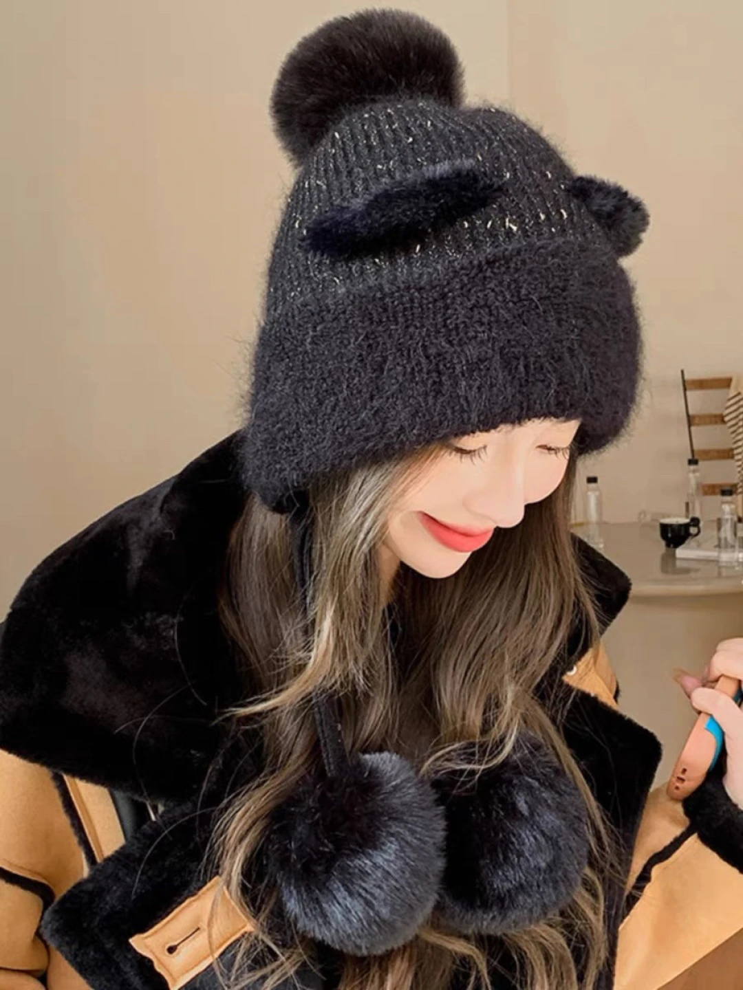

Korean Internet Celebrity Women's Winter Hat Windproof Cat Ears Cute Warm Earmuff Plush Knitted Trendy Striking Outdoor Play