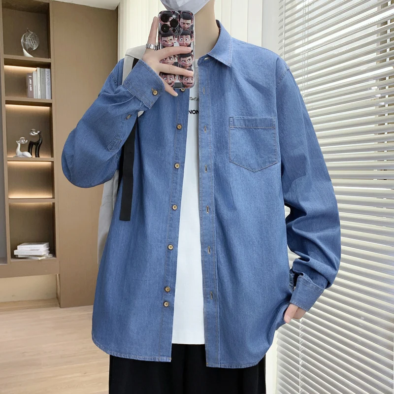 Men's Trendy Long Sleeve Shirt - Spring Summer Solid Color 100% Cotton Breathable Casual Shirt, Minimalist Style Utility Wear